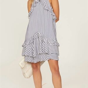 Nicole Miller Blue and White Striped Midi Dress